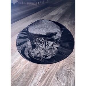 Lawliet Black Velour Wide Brim Flower Church Dress Hat